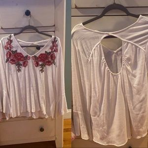 White Bell Sleeve Rose Top
